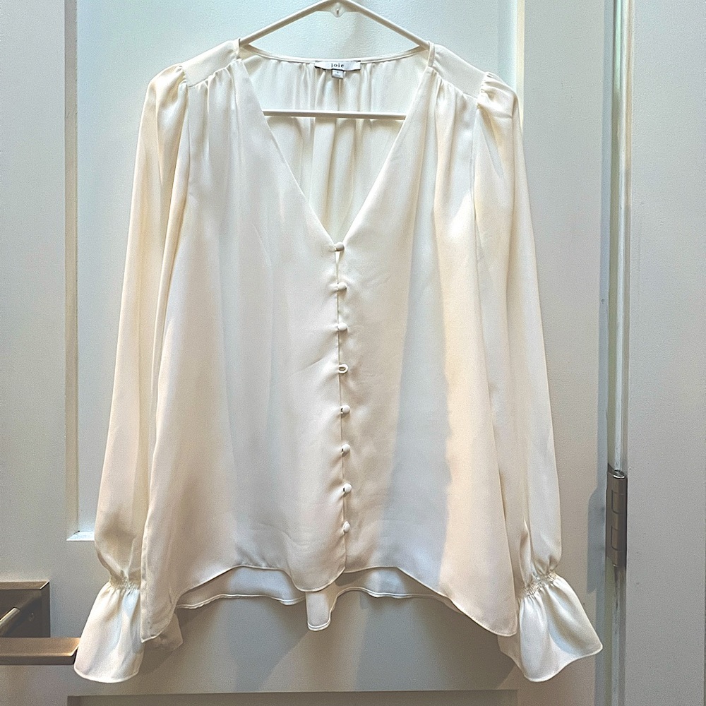 Joie white blouse with elegant long puff sleeves - small